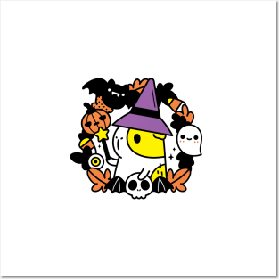 Bubu and Moonch, Halloween Witchy Guinea Pig T-Shirt, White Posters and Art